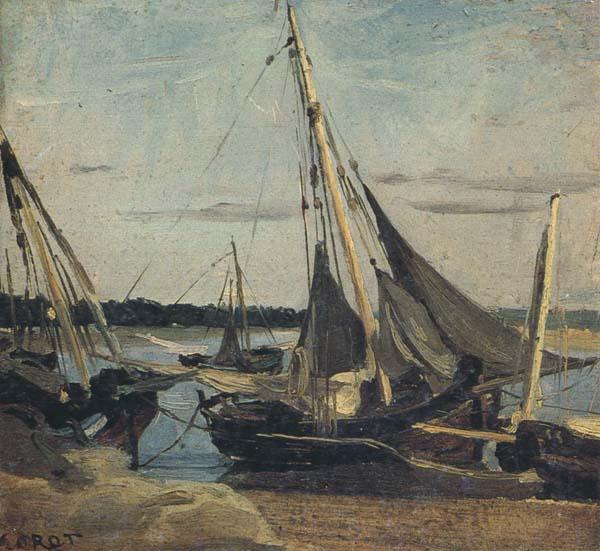 camille corot Trouville Fishing Boats Stranded in the Channel (mk40) France oil painting art